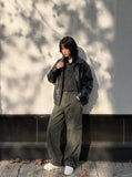 DAXUEN dark olive green oversized cargo pants — model photo