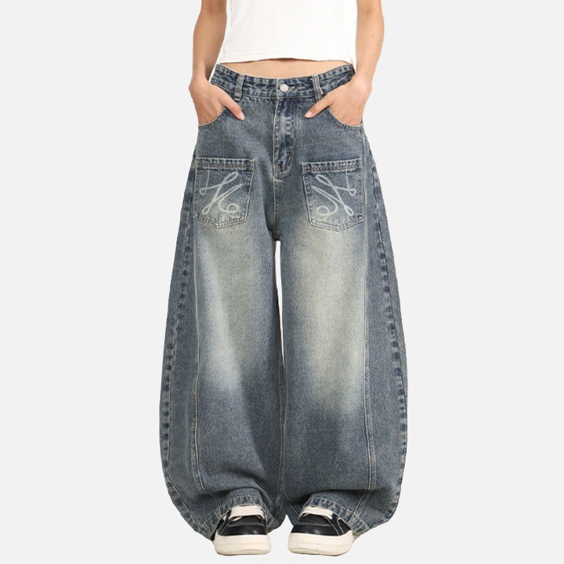DAXUEN Loose-fitting wide-leg denim jeans with embroidered pockets