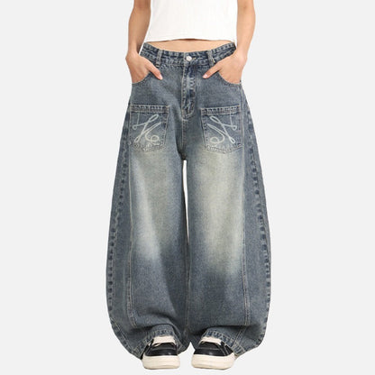 DAXUEN Loose-fitting wide-leg denim jeans with embroidered pockets