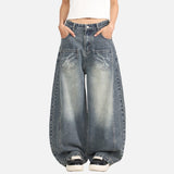 DAXUEN Loose-fitting wide-leg denim jeans with embroidered pockets