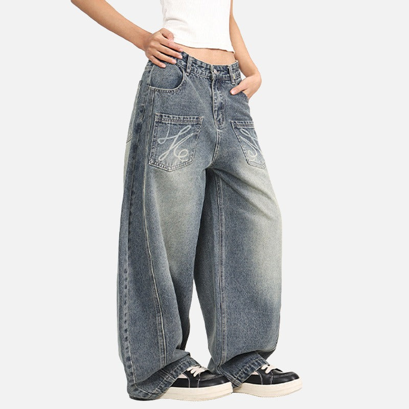 DAXUEN Loose-fitting wide-leg denim jeans with embroidered pockets