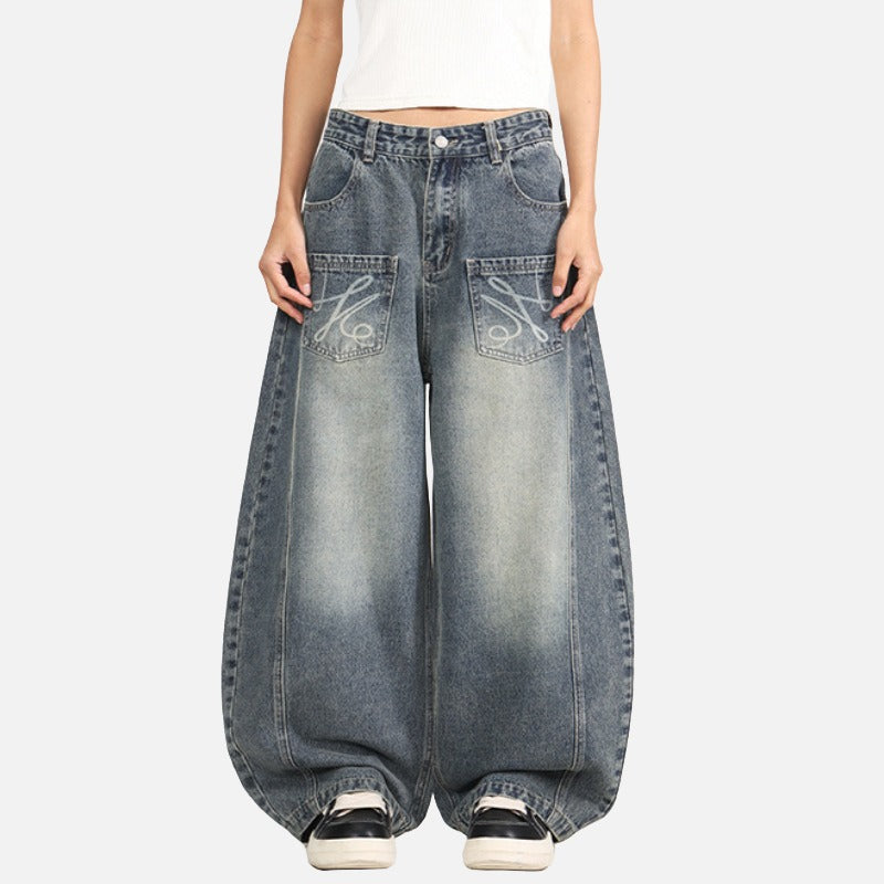 DAXUEN Loose-fitting wide-leg denim jeans with embroidered pockets