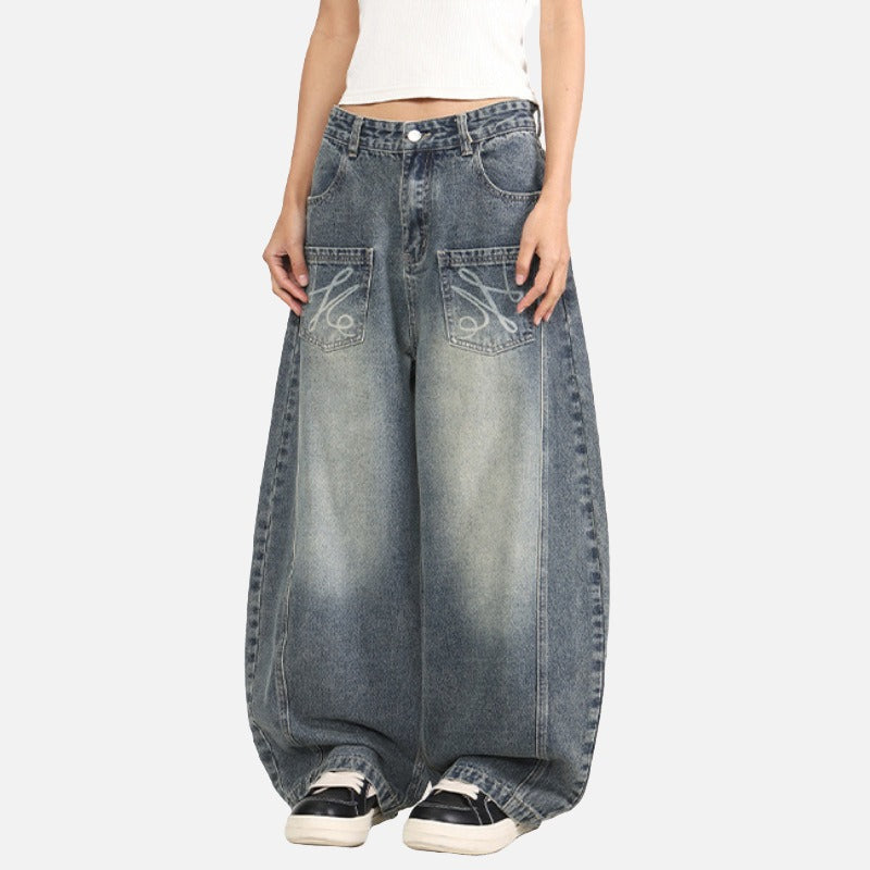 DAXUEN Loose-fitting wide-leg denim jeans with embroidered pockets
