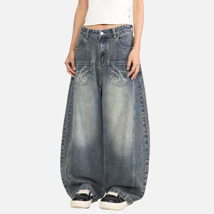 DAXUEN Loose-fitting wide-leg denim jeans with embroidered pockets