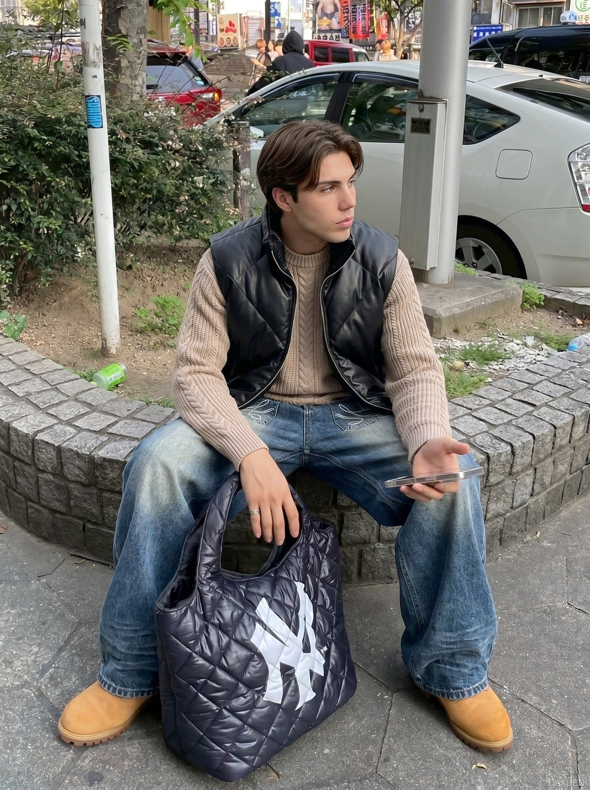 DAXUEN Baggy Denim Jeans with Embroidered Pockets | DAXUEN — model photo