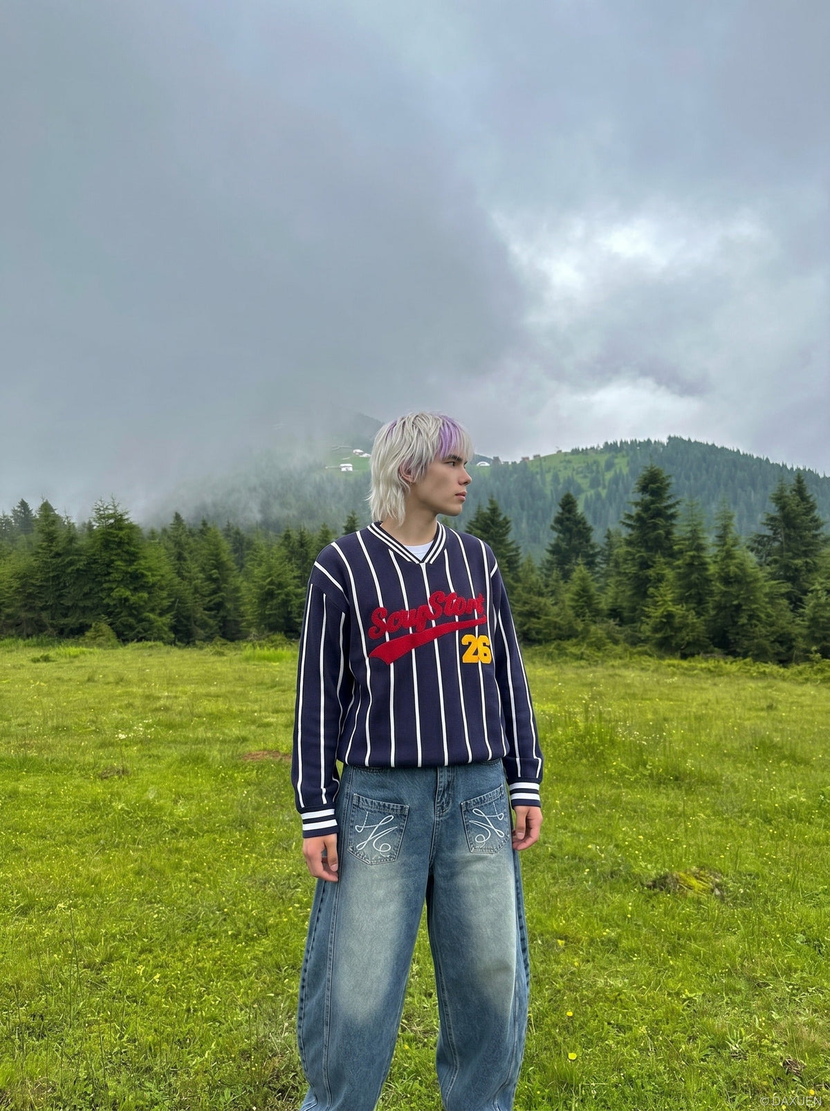 DAXUEN Baggy Denim Jeans with Embroidered Pockets | DAXUEN — model photo