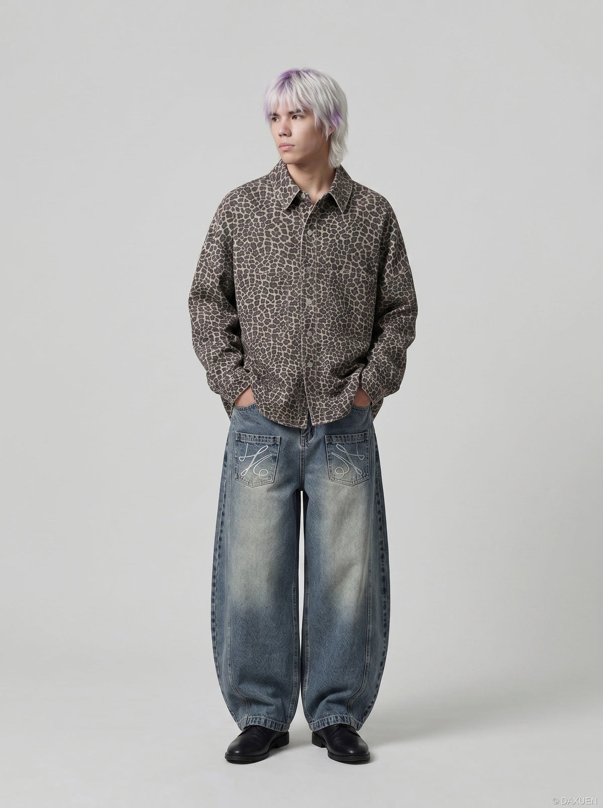 DAXUEN Baggy Denim Jeans with Embroidered Pockets | DAXUEN — model photo