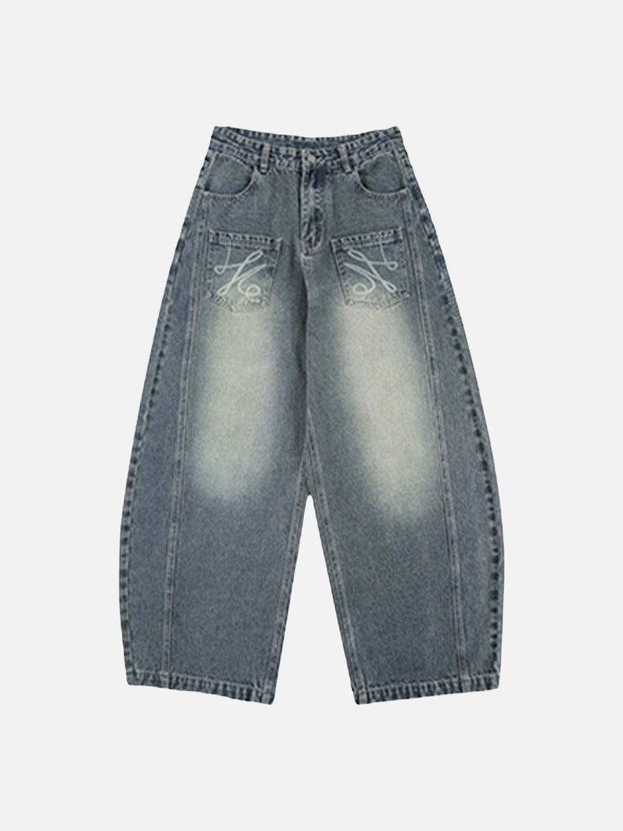 DAXUEN Loose-fitting wide-leg denim jeans with embroidered pockets