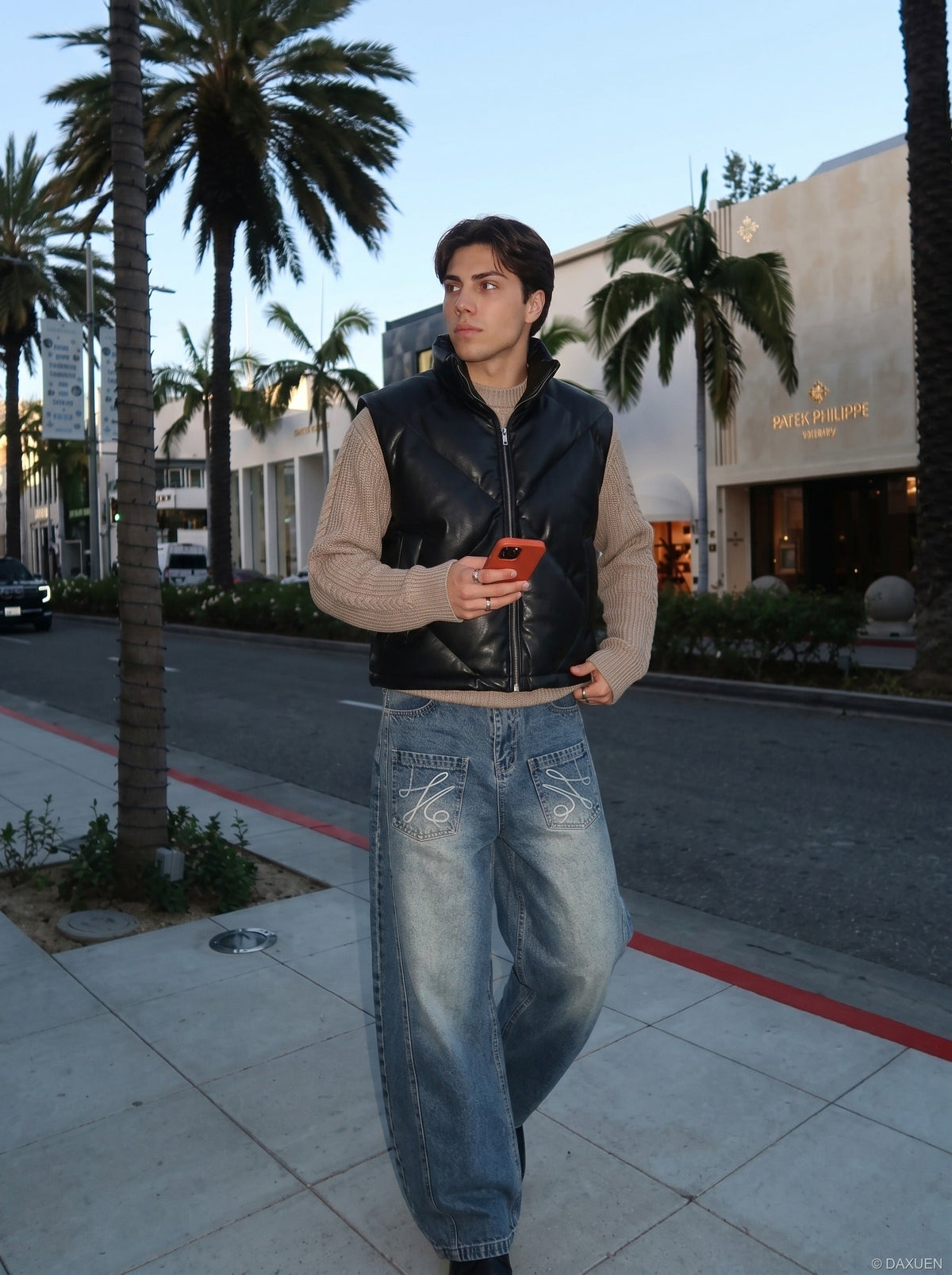 DAXUEN Baggy Denim Jeans with Embroidered Pockets | DAXUEN — model photo