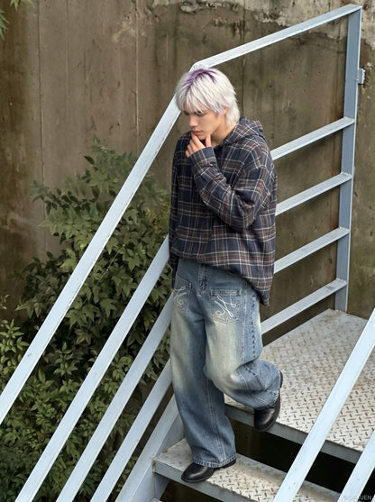 DAXUEN Baggy Denim Jeans with Embroidered Pockets | DAXUEN — model photo