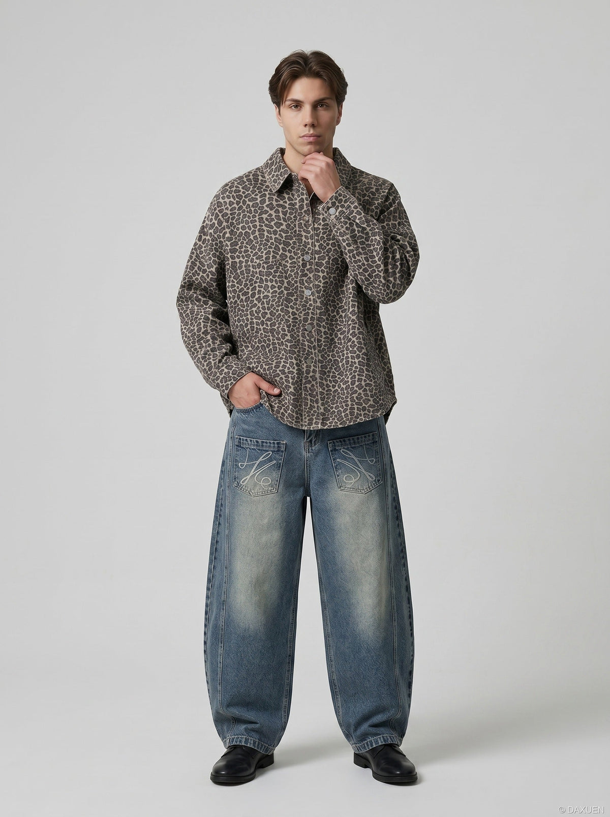 DAXUEN Baggy Denim Jeans with Embroidered Pockets | DAXUEN — model photo