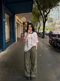 DAXUEN olive green baggy wide-leg casual pants — model photo