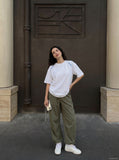 DAXUEN olive green baggy wide-leg casual pants — model photo