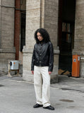 DAXUEN Men's baggy wide-leg pants in dark brown and black — model photo