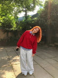 DAXUEN Loose-fitting wide-leg trousers in light grey and black — model photo