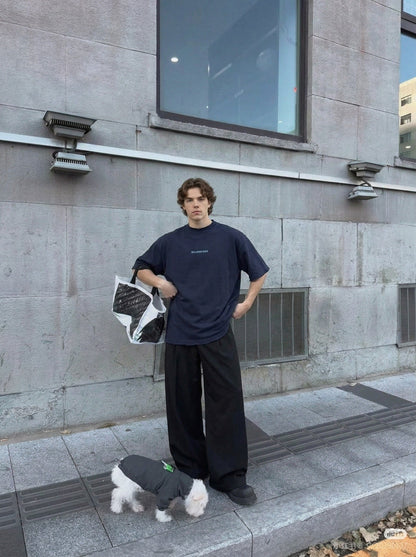 DAXUEN Oversized t-shirt with BALANHIAGA embroidery — model photo