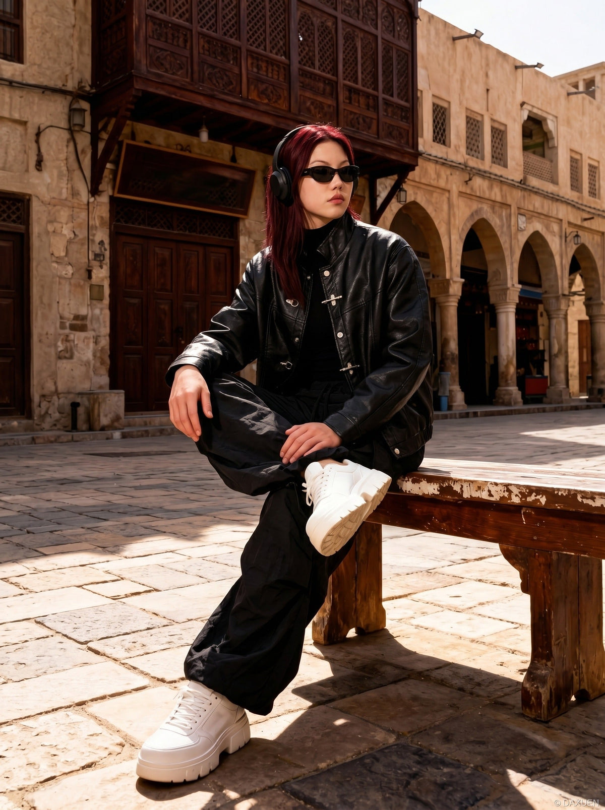 DAXUEN Oversized wide-leg cargo pants with graphic design — model photo
