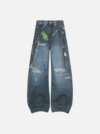 DAXUEN Wide-leg baggy jeans with alien graphic