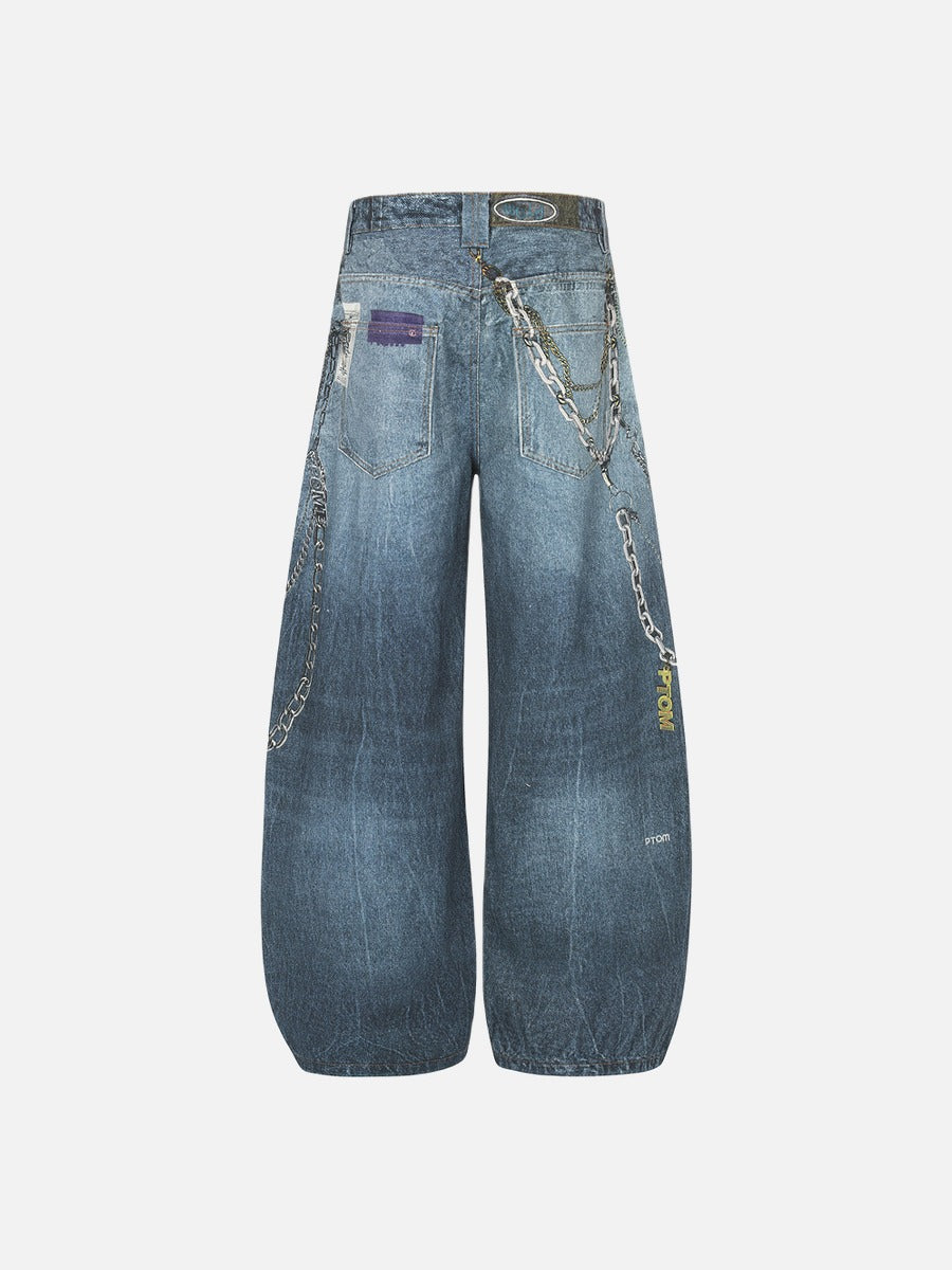 DAXUEN Wide-leg baggy jeans with alien graphic