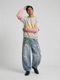 DAXUEN Wide-leg baggy jeans with alien graphic — model photo
