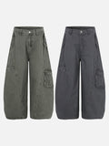DAXUEN Wide-leg balloon-leg cargo pants in olive green and charcoal grey