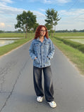 DAXUEN High-waisted wide-leg vintage wash jeans — model photo
