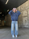 DAXUEN High-waisted wide-leg vintage wash jeans — model photo