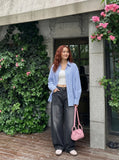 DAXUEN High-waisted wide-leg vintage wash jeans — model photo