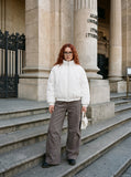 DAXUEN muted brown-grey balloon-leg washed cotton trousers — model photo