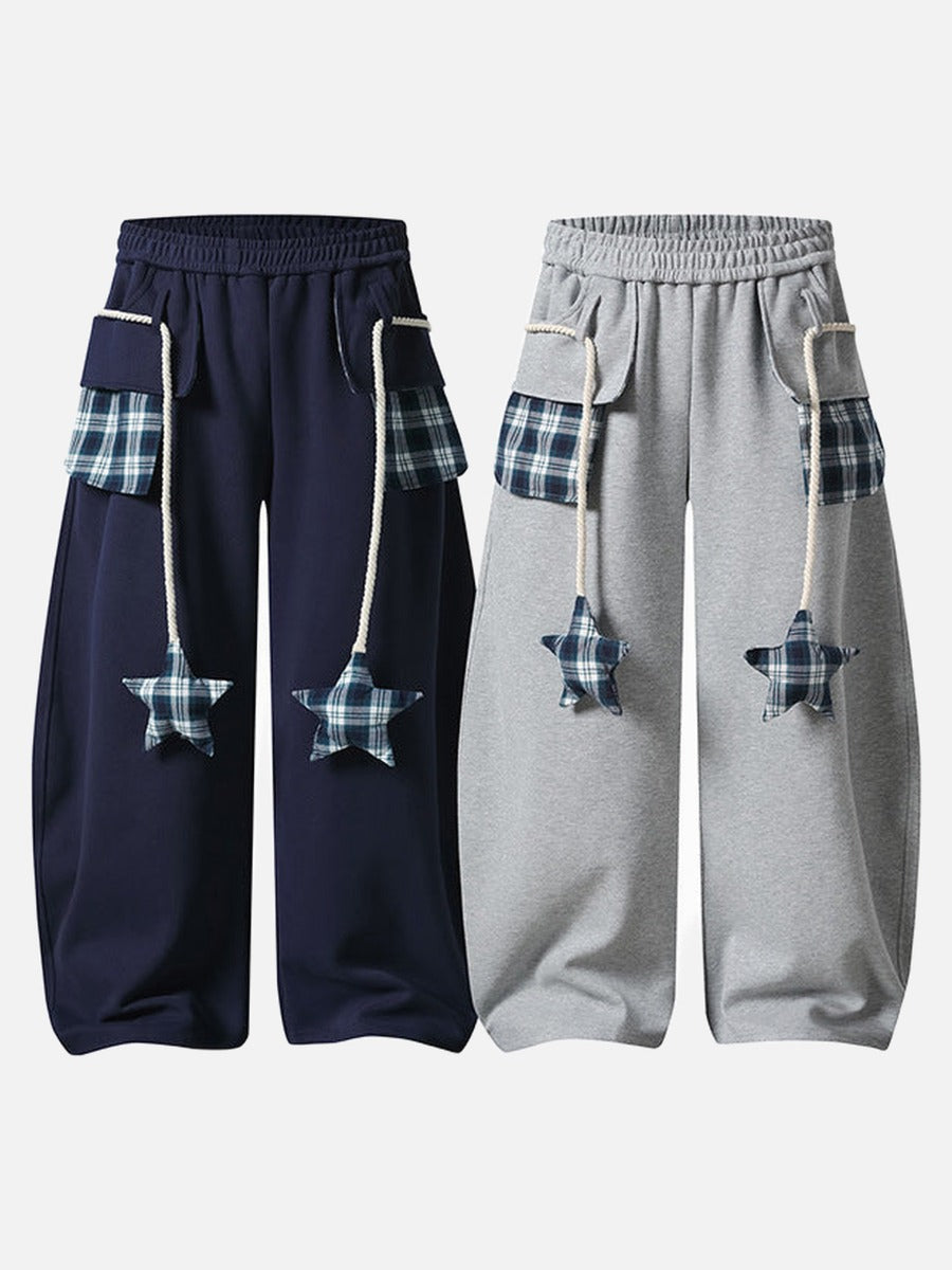 Loose-fitting balloon pants with plaid details