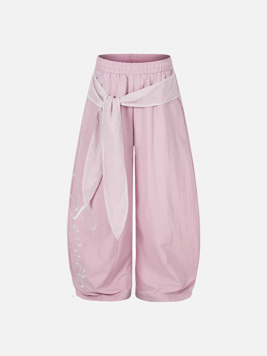 DAXUEN Wide-leg balloon pants with sash and embroidery