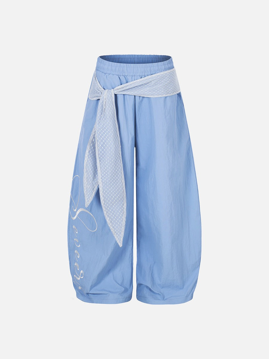 DAXUEN Wide-leg balloon pants with sash and embroidery