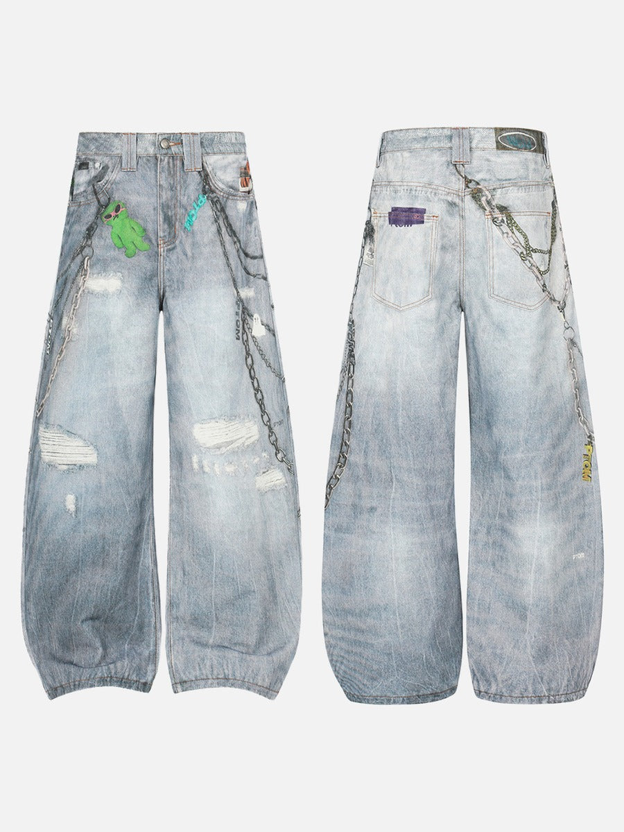 DAXUEN Baggy wide-leg denim jeans with graphic prints