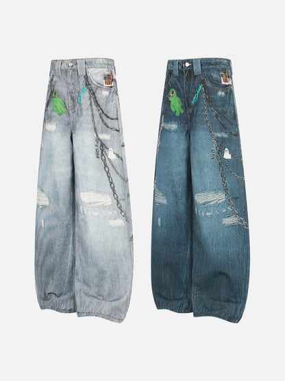DAXUEN Baggy wide-leg denim jeans with graphic prints
