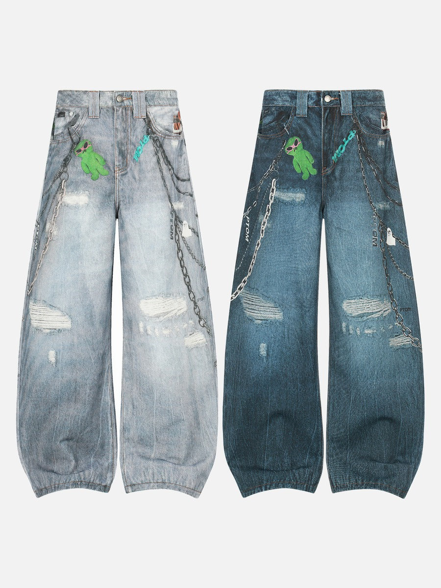 DAXUEN Baggy wide-leg denim jeans with graphic prints
