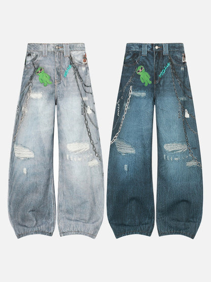 DAXUEN Baggy wide-leg denim jeans with graphic prints