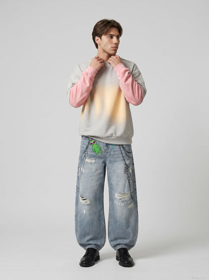 DAXUEN Baggy wide-leg denim jeans with graphic prints — model photo