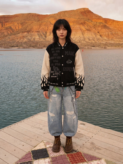 DAXUEN Baggy wide-leg denim jeans with graphic prints — model photo