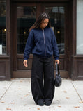 DAXUEN Wide-leg balloon trousers in tan and black — model photo