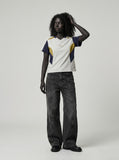 DAXUEN charcoal grey wide-leg denim jeans — model photo