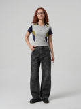 DAXUEN charcoal grey wide-leg denim jeans — model photo