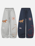 DAXUEN navy oversized ballooned sweatpants with animal embroidery