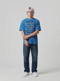 DAXUEN Black and blue Bang Ouluo graphic short-sleeved T-shirt — model photo