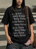 DAXUEN Black and blue Bang Ouluo graphic short-sleeved T-shirt — model photo