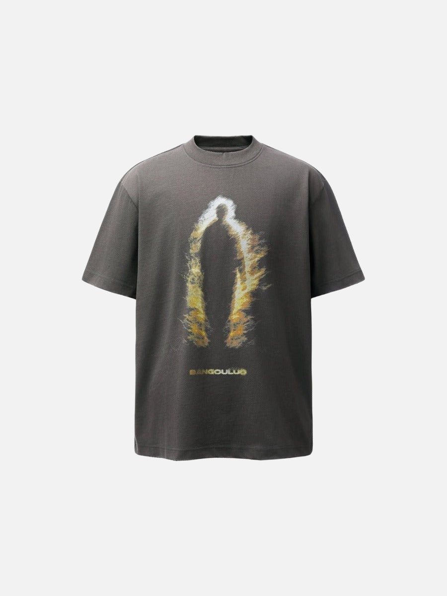 DAXUEN Distressed graphic T-shirt with human silhouette