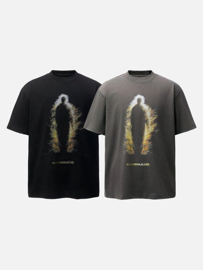 DAXUEN Distressed graphic T-shirt with human silhouette