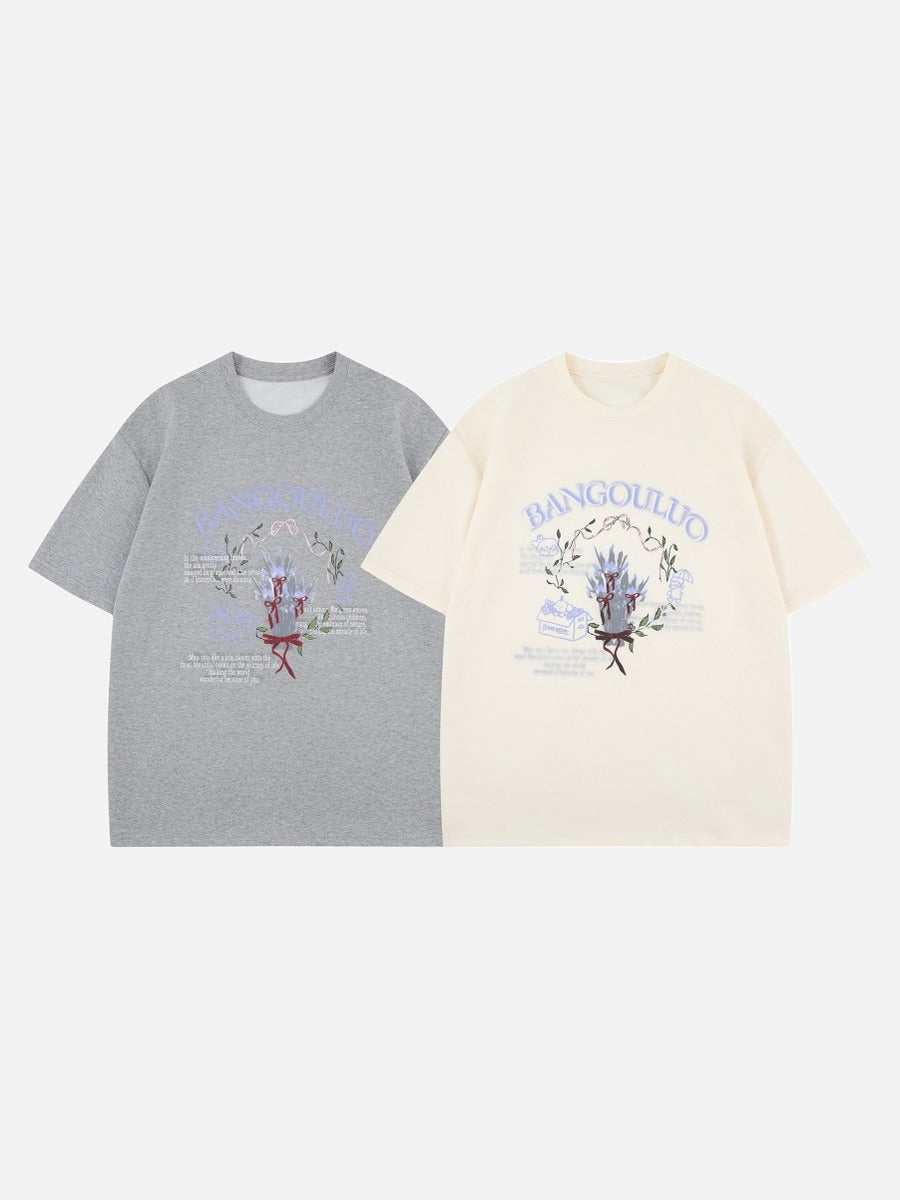 DAXUEN BANGOULUOU Graphic T-Shirt with floral and cartoon prints