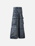 DAXUEN faded blue cargo jeans with barbed wire embroidery