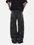 DAXUEN faded blue cargo jeans with barbed wire embroidery