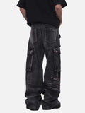 DAXUEN faded blue cargo jeans with barbed wire embroidery